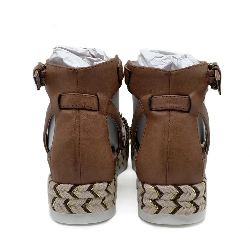 Madeline Girl Espadrilles Sphinx Metallic Ankle Strap Platform Sandals Size 9